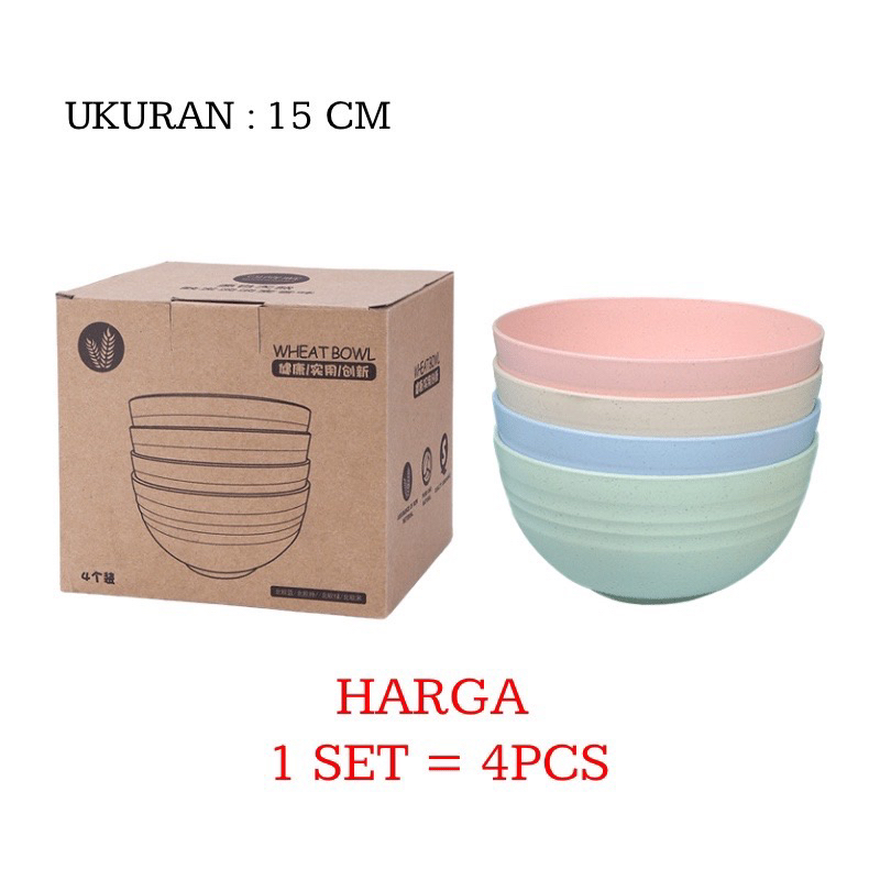 MANGKOK SET 4PCS WHEAT STRAW JERAMI / PIRING GELAS SET 4PCS WARNA MACARON / MANGKUK MAKAN BOWL BABY / PERALATAN MAKAN DAPUR SET / ALAT MAKAN BAYI