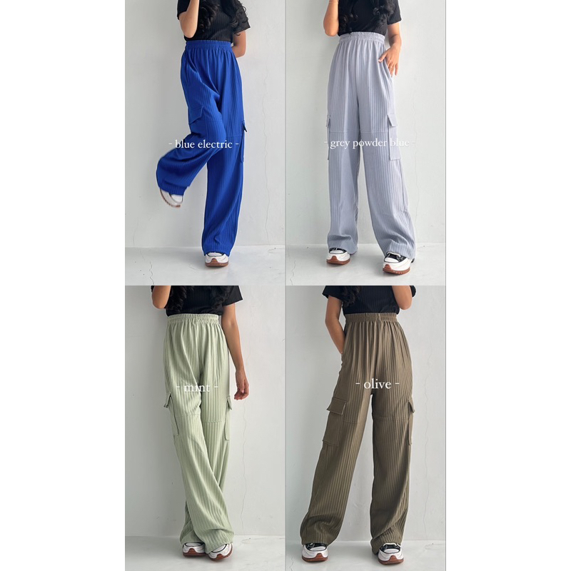 Walnat Cargo Pants - Celana Kulot Knit Rib Panjang - Knit Pants - Loose Pants Highwaist Kulot Panjang Basic Strech Premium Korean - Celana Anti Kusut - Pants Ironless