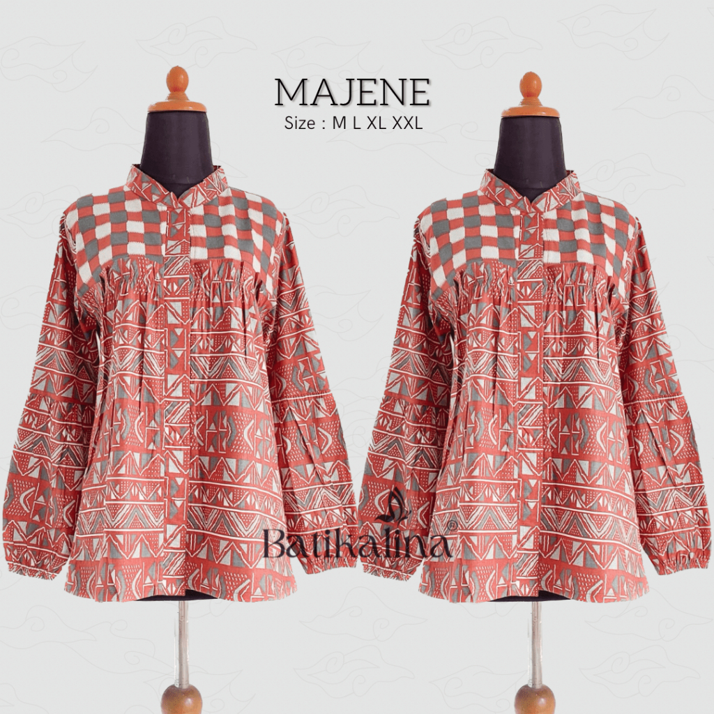 Baju Batik Wanita Modern Atasan Blouse Batik Kerja Kantor Wanita Motif Akar Balon