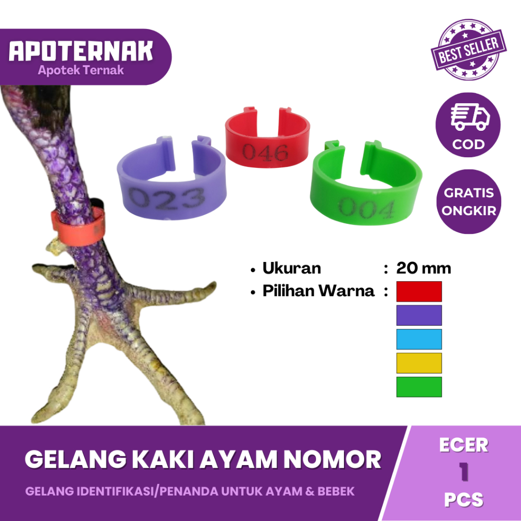 GELANG KAKI AYAM BEBEK ADJUSTABLE &quot;BERNOMOR&quot; Ecer 1 Pcs