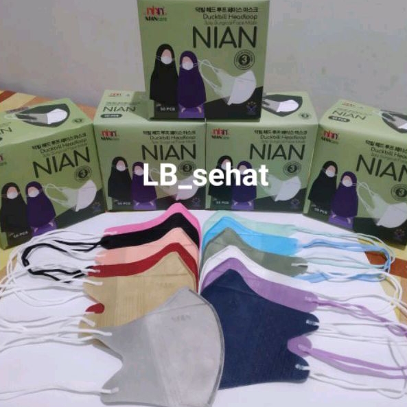 Masker Dewasa Hijab Duckbill Nian 15 Pilihan Warna Isi 50 Pcs/Masker Duckbill Dewasa Headloop 3 Ply