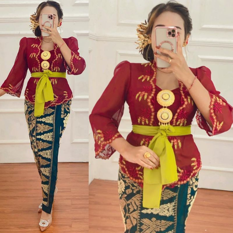 KEBAYA BALI JADI CREPE BORDIR loncenG Size S - XXL (KEBAYA SAJA)