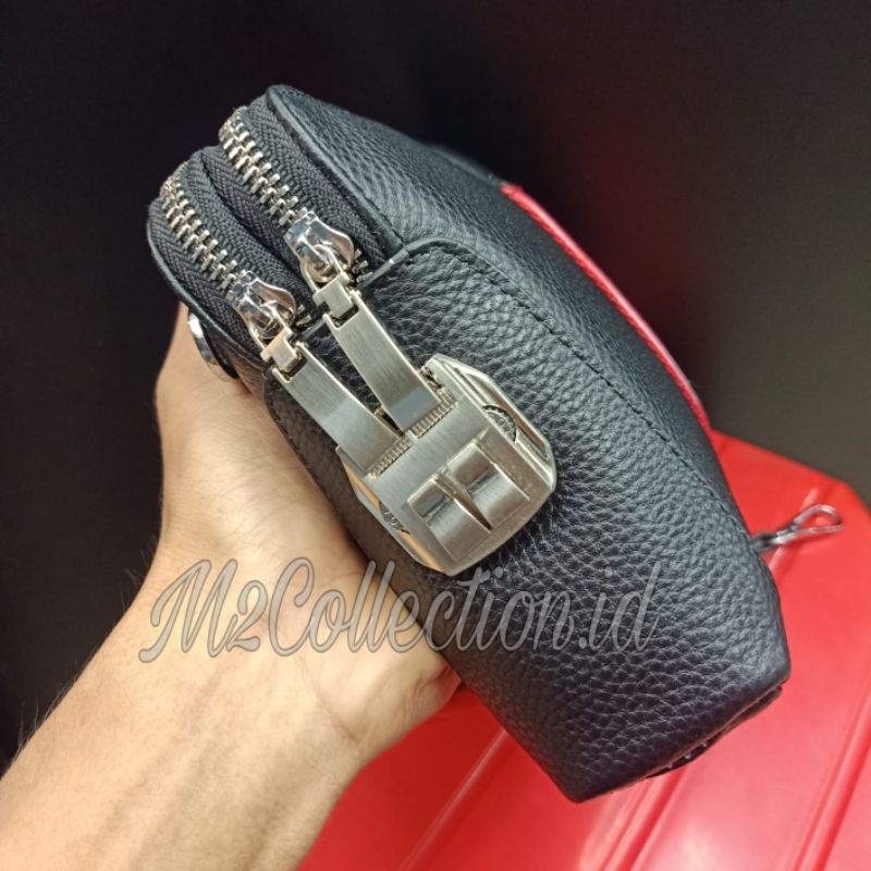 Tas Tanga Bally Leather Logo List Merah Putih Handbag Clutch Kulit Asli Premium Quality