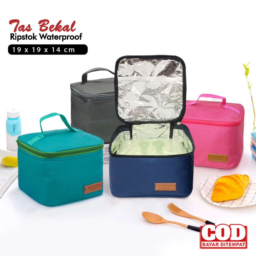 Tas bekal polos tempat bekal cooler bag tahan panas dingin lunch bag aluminium foil lunch box tas tempat makanan lunchbag murah