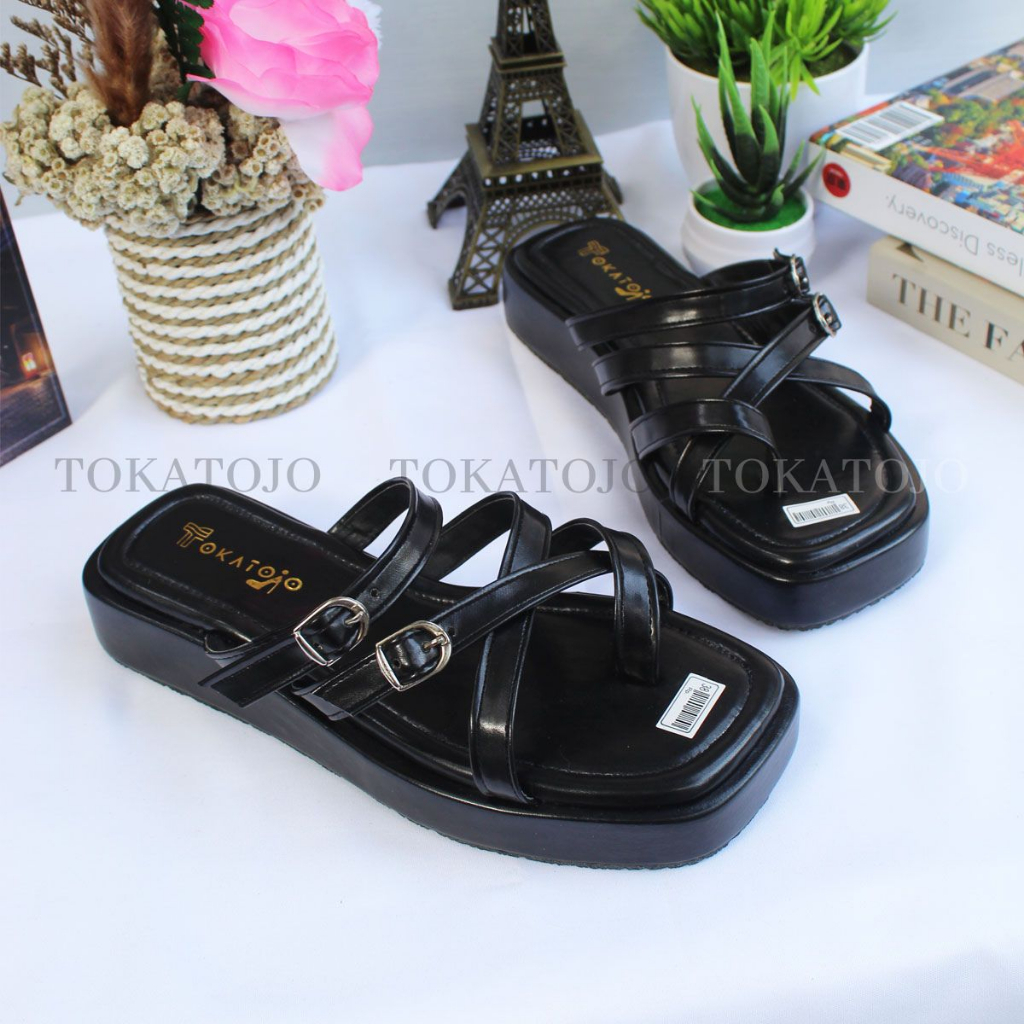 Sandal flatform wanita terbaru tali gesper Sandal wedges wanita kekinian