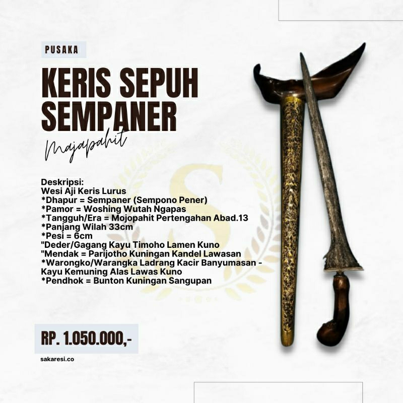 Pusaka Keris Sepuh Sempaner Majapahit ORI Asli Antik Tua Kuno Langka Lawas
