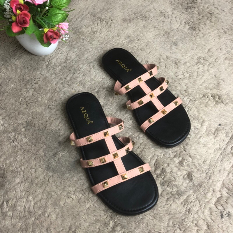 sandal flat selop wanita stoded  piramit sandal tali