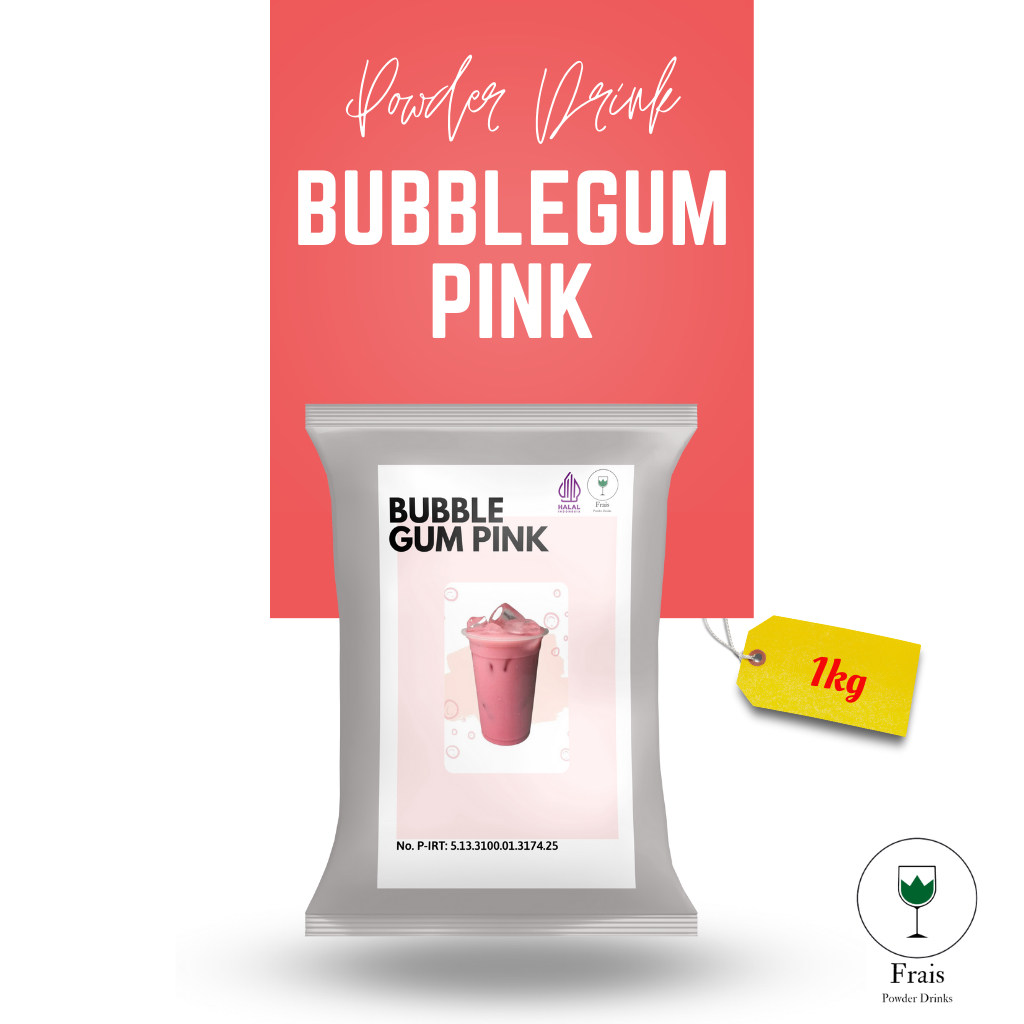 BUBUK MINUMAN RASA PERMEN KARET PINK 1KG / SERBUK MINUMAN ANEKA RASA / BUBUK MINUMAN KEKINIAN / MINUMAN INSTAN / DRINKS POWDER / SERBUK MINUMAN BOBA