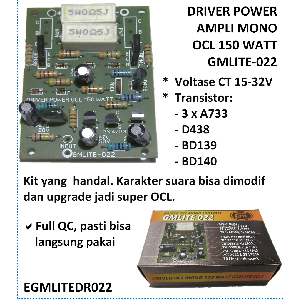 Kit driver power ampli OCL mono 150watt legend