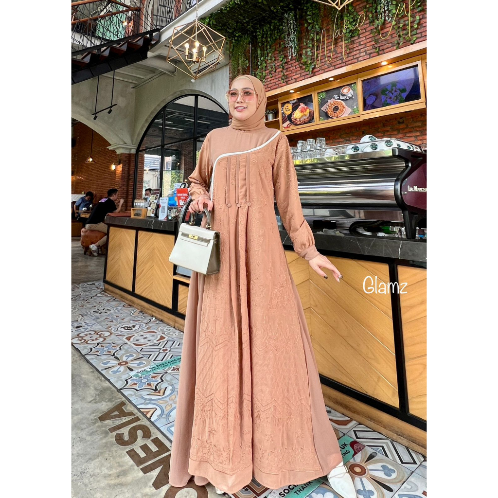 Dress ceruty SAHARA HAYATI renda dan leopard full furing kancing