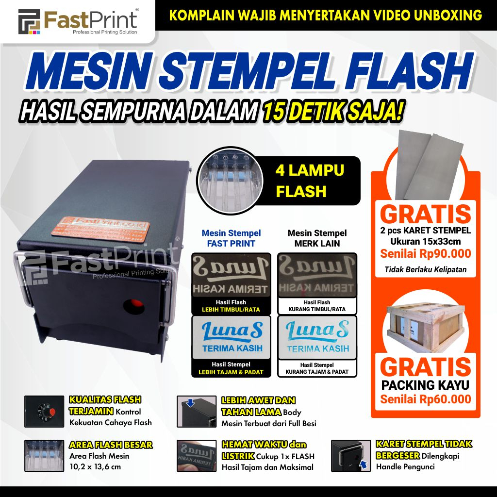 Mesin Stempel Flash Premium 4 lampu Full Plat Besi