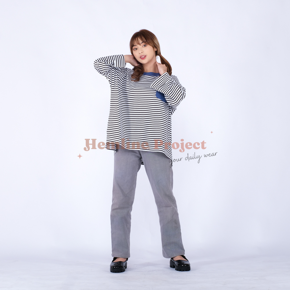 Hanaa Oversized Black Stripe Denim