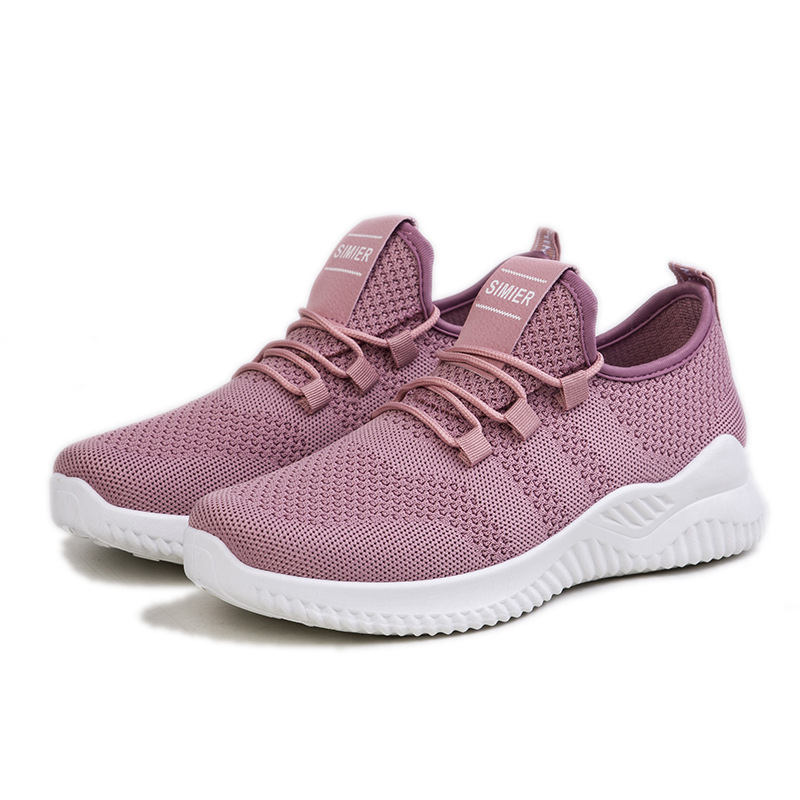 Sepatu Sneakers Sport Wanita Bahan Rajut Women Shoes Casual Pink