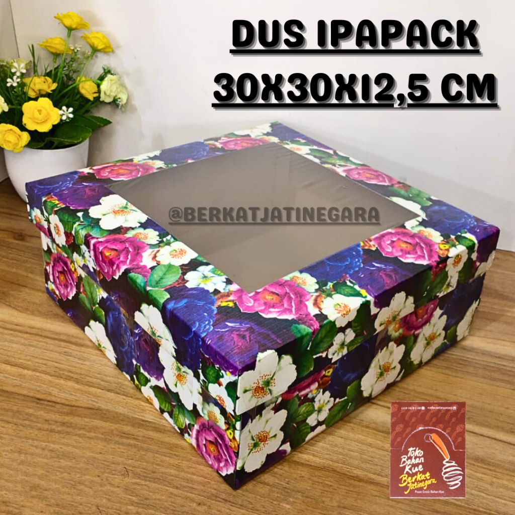 BOX /KOTAK/DUS KUE WINDOW MOTIF BUNGA / DUS IPAPACK 30X30X12,5 CM / DUS CAKE