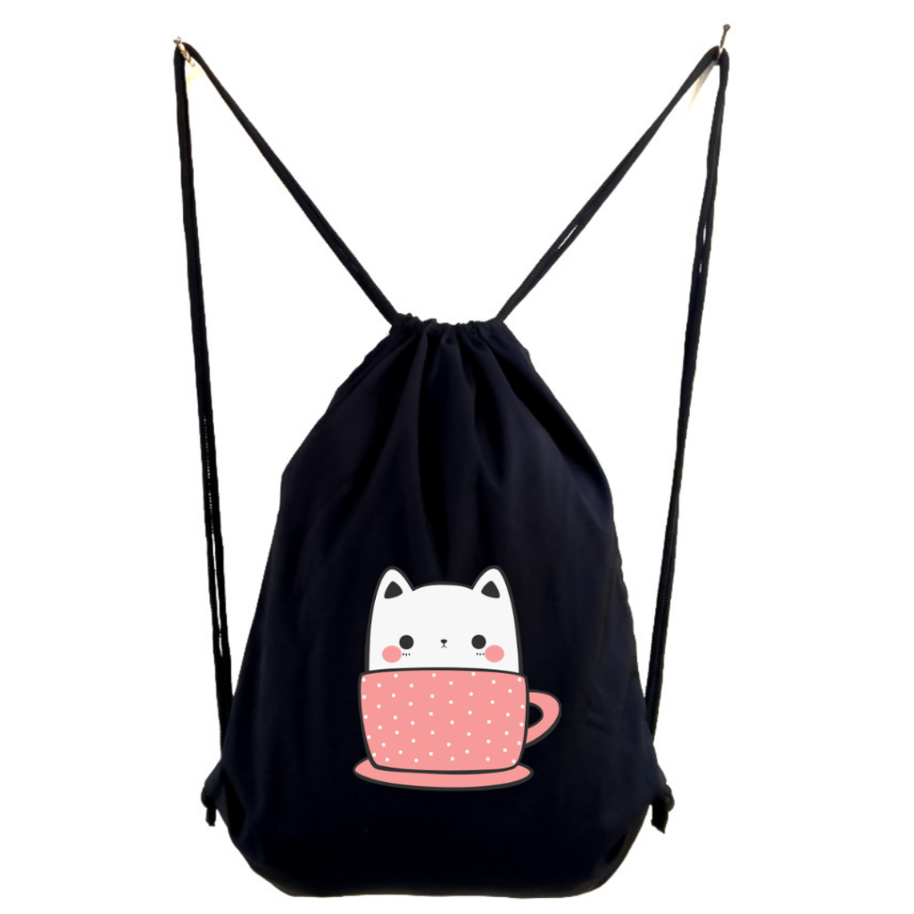 Stringbag Kucing Cup Full Colour drawstring tas ransel serut fashion cute || Kiiyoomii ||