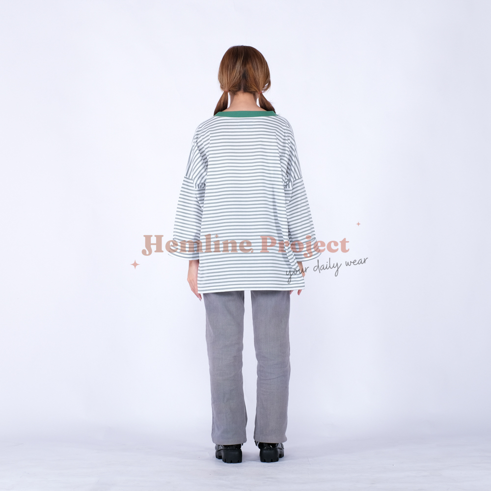 Hanaa Oversized Sage Stripe Stone Green