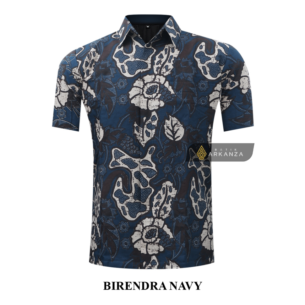 BATIK ARKANZA Motif BIRENDRA NAVY Hem Atasan Kemeja Baju Batik Pria Cowok Laki Laki Slimfit Full Lapis Furing Lengan Panjang Lengan Pendek Original Asli