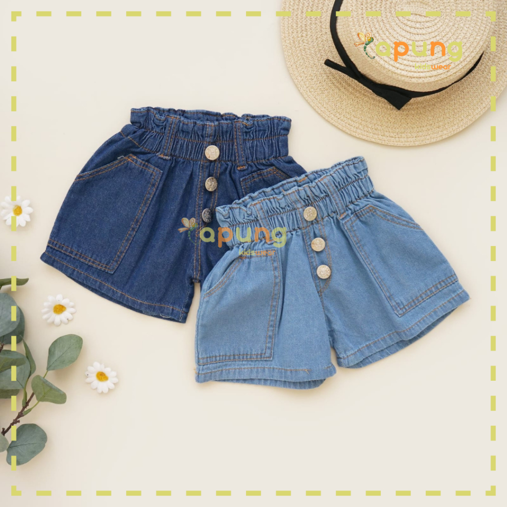 (Capung Kidswear) Celana Hotpants Anak Jeje Celana Pendek Waist Kancing Jeans (6 bulan-6 tahun)