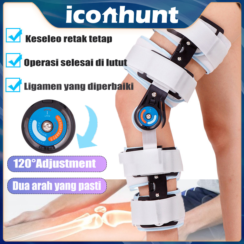 Deker Pelindung Lutut Kiri / Kanan Untuk Arthritis /  Ligamen / Osteoarthritis Knee Brace Post Op Deker Penyangga Lutut Terapi Latihan /Jalan Paska Operasi ACL/ PCL Arthroscopy/Alat Rehabilitasi