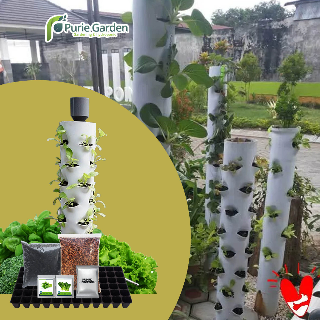 Paket Hidroponik Portable Growing Tower Mini 24 Lubang Lengkap PG SBY