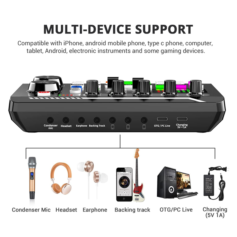 bonkyo SoundCard F999 Bluetooth compatible External Wireless DJ Mixer Pengurangan Kebisingan untuk Streaming Langsung