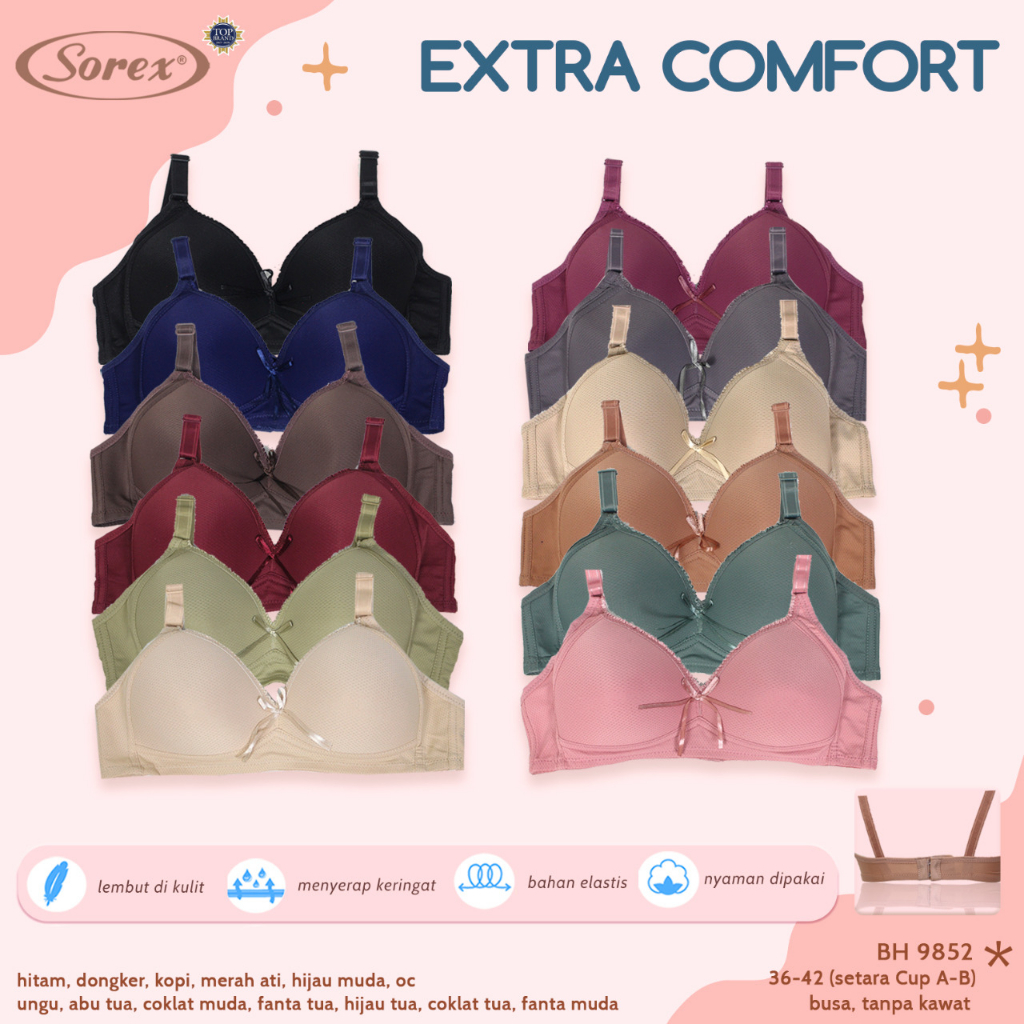 BH SOREX EXTRA COMFORT ART. 9852 Tanpa Kawat, Busa Sedang, Kait 2