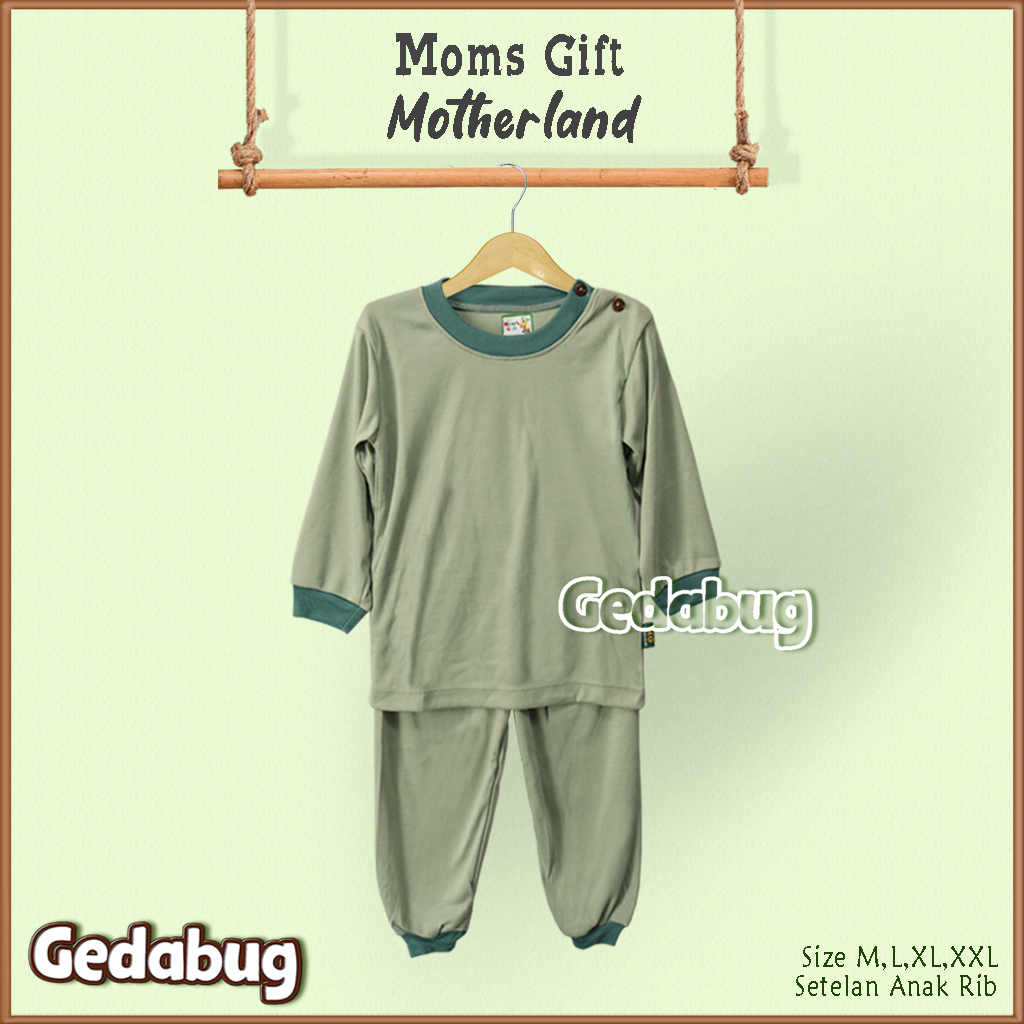 Setelan Anak Moms Gift Polos Panjang | Setelan Kaos anak Kancing Pundak Mom's Gift | Gedabug