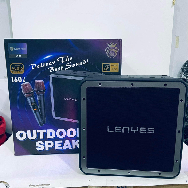 Speaker LENYES S823 160W Outdoor KTV Wireless Speaker + Microphone Karaoke Bluetooth 5.0 DSP Super Power Subwoofer TWS