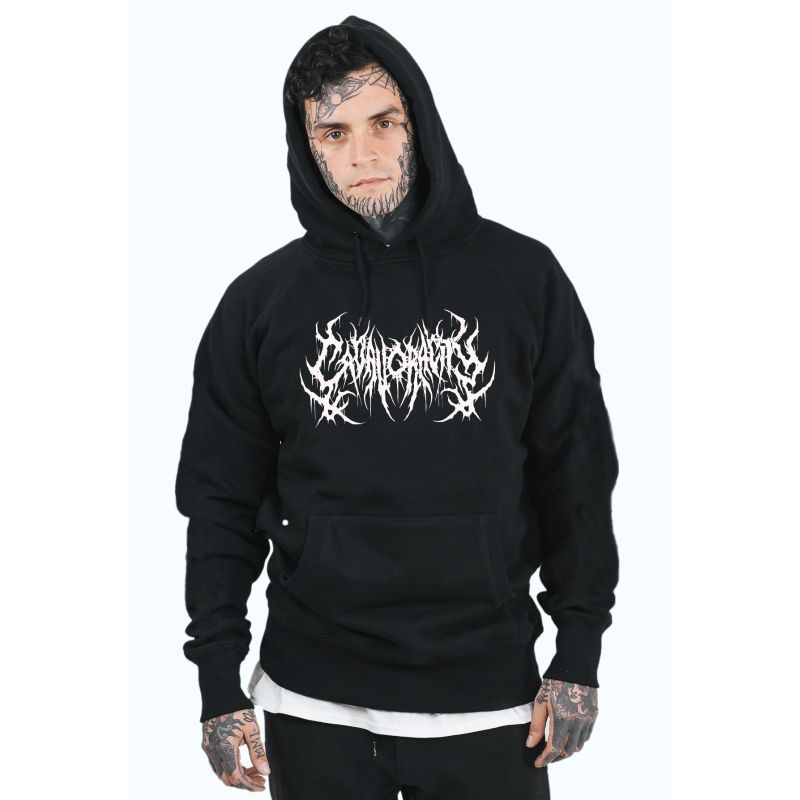 BLACK METAL LETTERING HOODIE, HOODIE TULISAN METAL