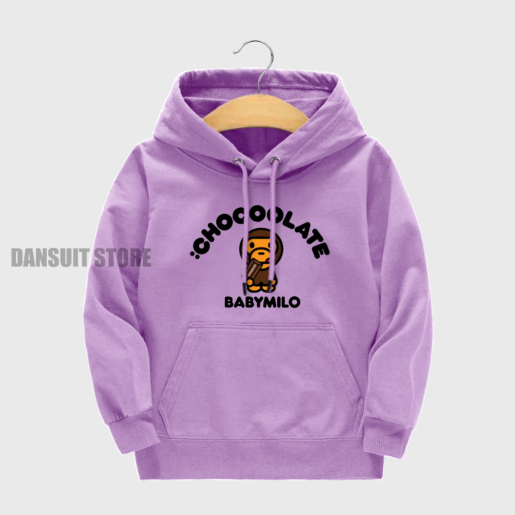 Sweater Hoodie Anak Laki-laki/Perempuan Usia 4-13 Tahun Motif Sablon BABY MILO Warna Pastel Bahan Tebal Premium