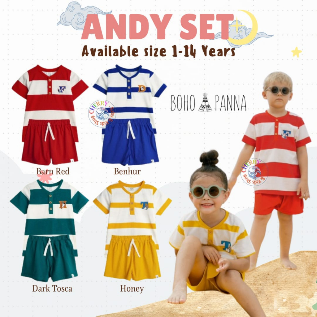 Bohopanna Andy Set 1-14 Tahun Setelan Stripe Sporty Fashion Anak Unisex / Setelan Olahraga Anak CBKS