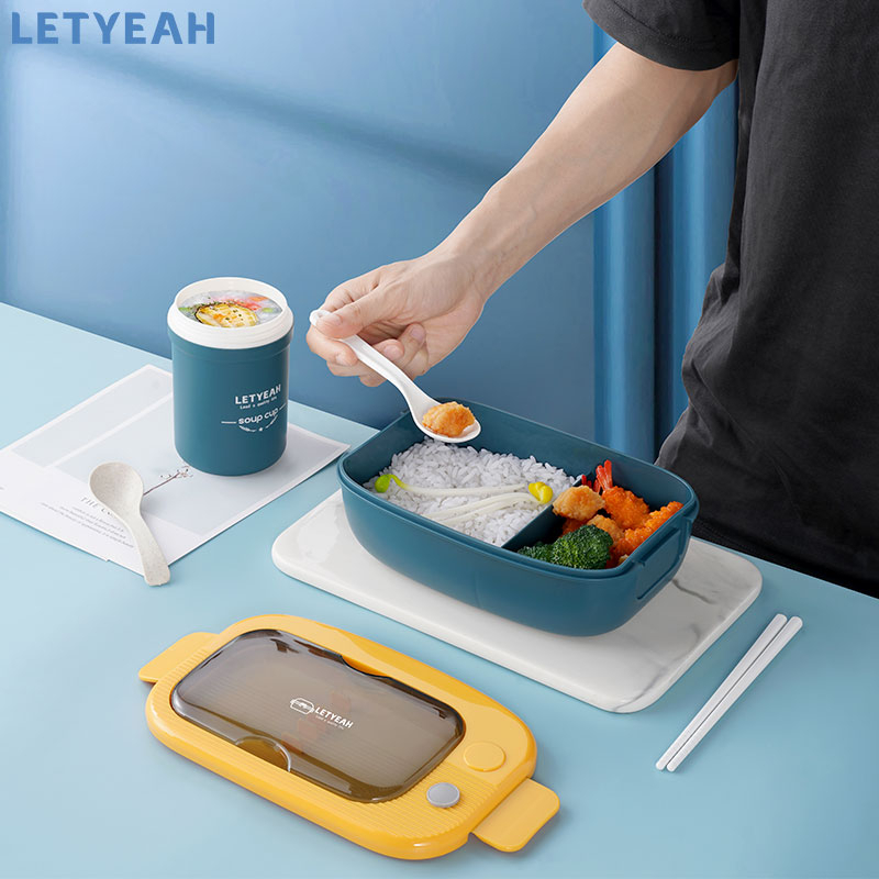 Letyeah Lunch box set kotak bekal anak 1000ml tempat bekal makan dan 330ml cangkir sup anti panas