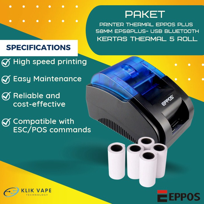 TERMURAH PAKET HEMAT PRINTER BLUETOOTH EP58PLUS &amp; KERTAS THERMAL 5