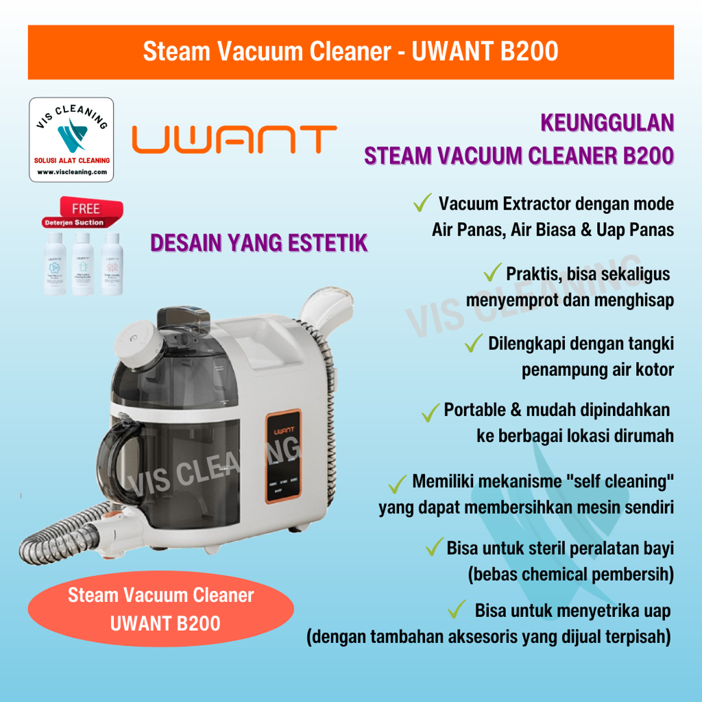 Steam Vacuum Cleaner Pembersih Uap Panas untuk Karpet Sofa Spring Bed dll - UWANT B200