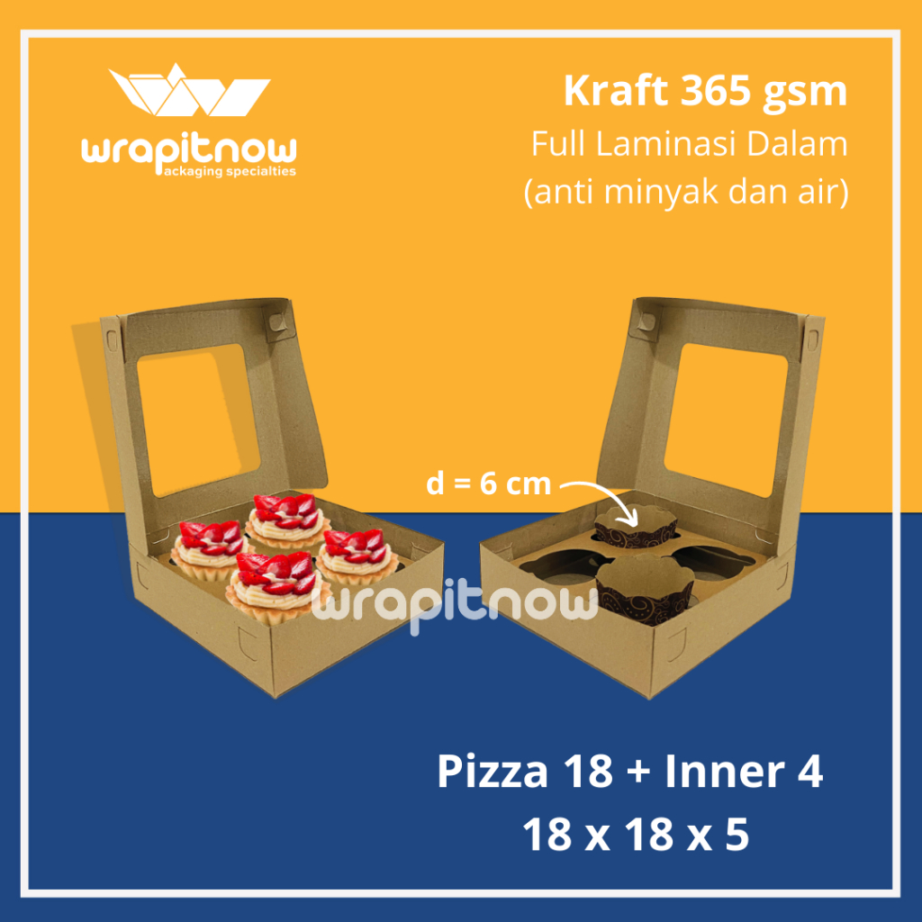 

Dus Kraft 18x18x5 Lubang 4 Laminasi/ dus pie isi 4 pie buah egg tart pie coklat pie susu