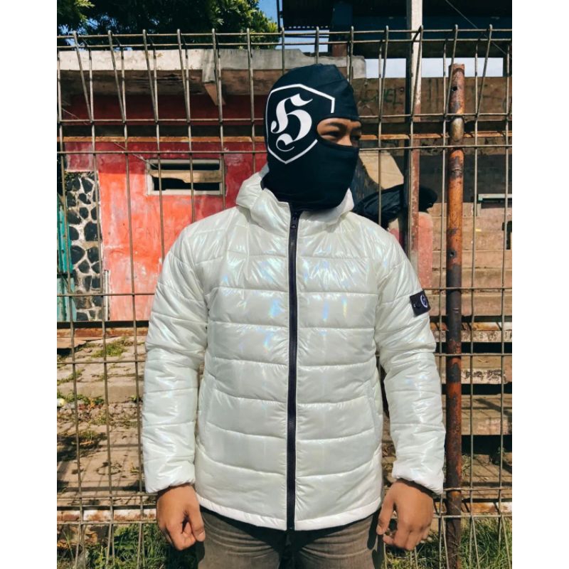 Puffer Jacket White Hologram NOISE / Jaket Gelembung Hologram Putih