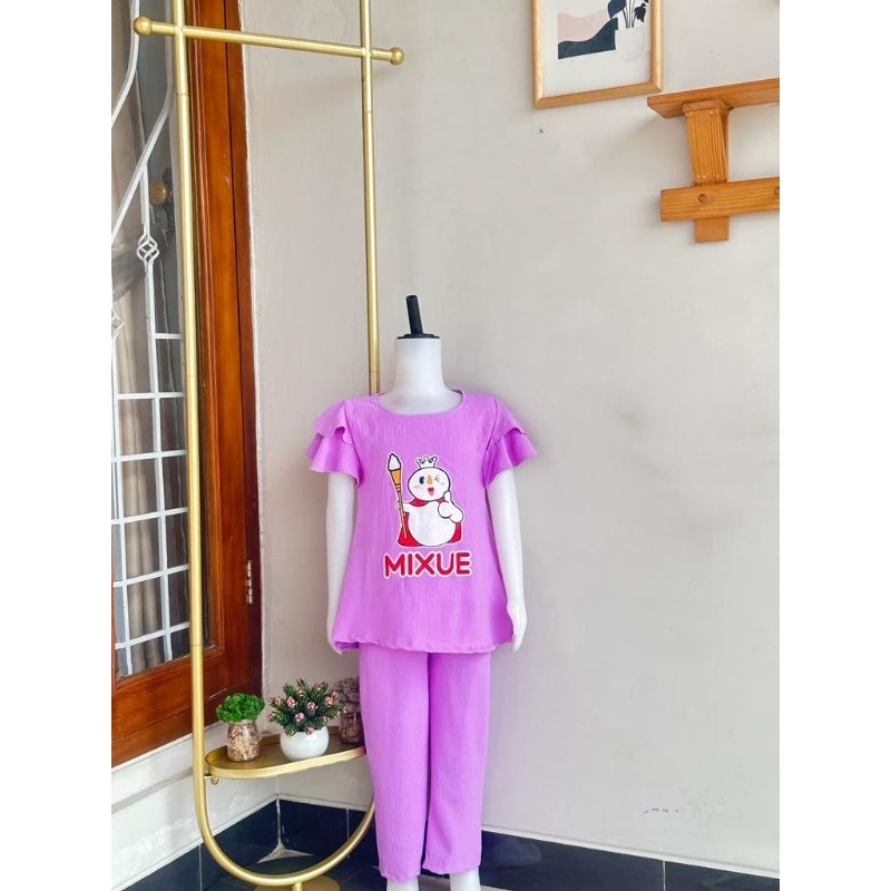 COD crinkle AIRFLOW MIXUE premium 2-8 th, baju anak perempuan firal, setelan baju terbaru