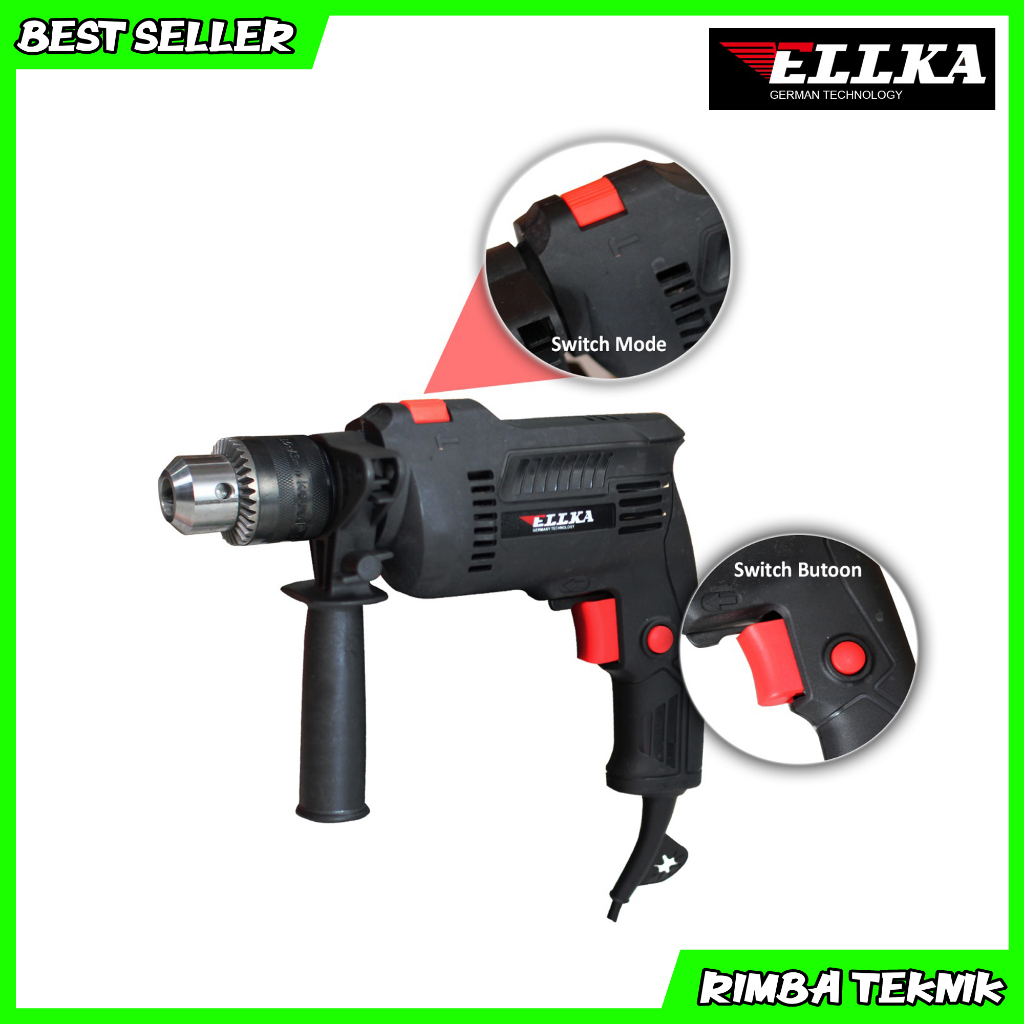 GARANSI RESMI! ELLKA KOPER SET 13 mm Mesin Bor Impact Drill Beton Tembok KAYU BESI TEMBOK 2 ARAH Variable SPEED