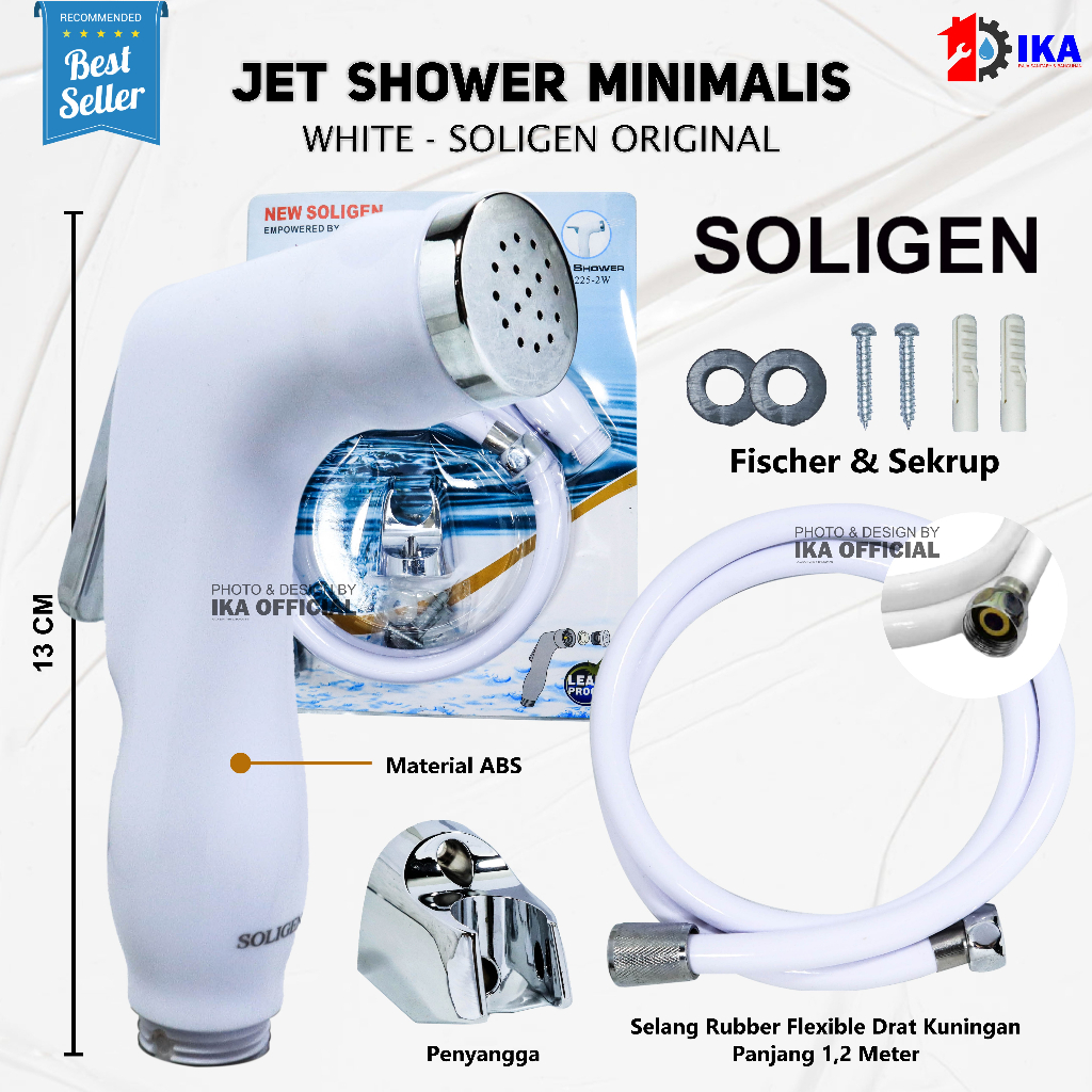 Jet Shower SOLIGEN Set Kepala Washer Toilet Cebok Chrome Selang Stainless Nekel Nikel Bidet Toilet Jet Shower Cebok WC Putih Gading Pink Biru Chrome