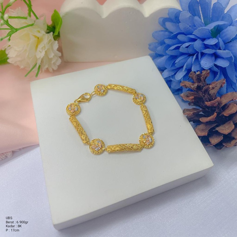 Perhiasan Gelang Emas Plat Bunga Krawang UBS 8k / 375