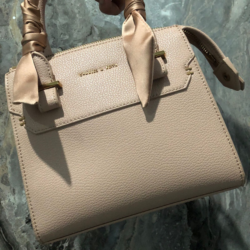 like new - Charles & keith nude satin scarf top handle bag