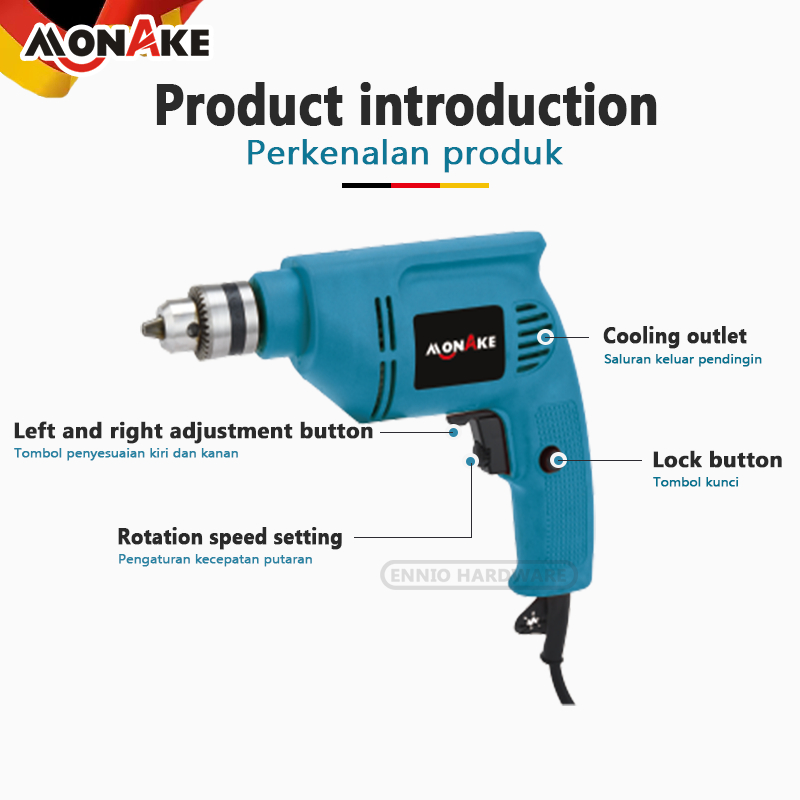 MAKITA M0600B Mesin Bor Listrik 10mm Tangan Kayu Besi Electric Drill Reversible Bolak Balik M 0600 B M 0600B M0600 B MAKTEC MT 60 MT60 tersedia juga monake