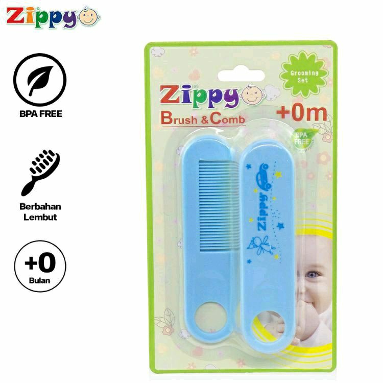 2 in 1 Zippy Brush &amp; Comb Sisir Bayi Newborn +0m | Sisir Dan Sikat Lembut Baby Mumlove Comb And Brush - MUMLOVE