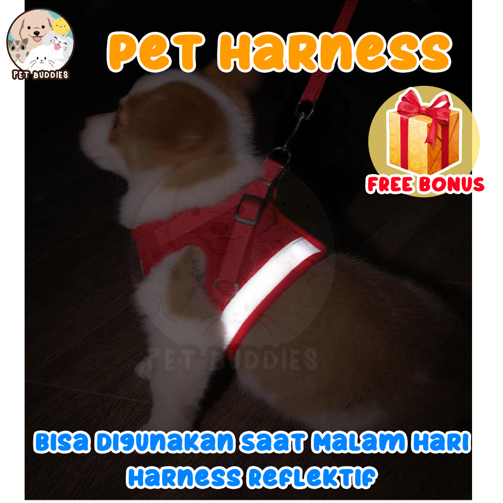 Rompi Kucing Jaring Pet Harness Anjing/Kucing Reflektif Bersirkulasi