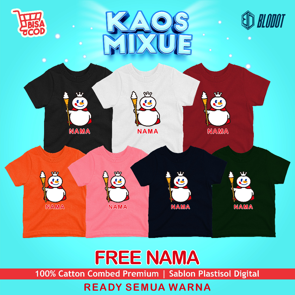 Kaos Anak Mixue Es Krim / Kaos Anak Mixue Custom nama / Kaos Anak