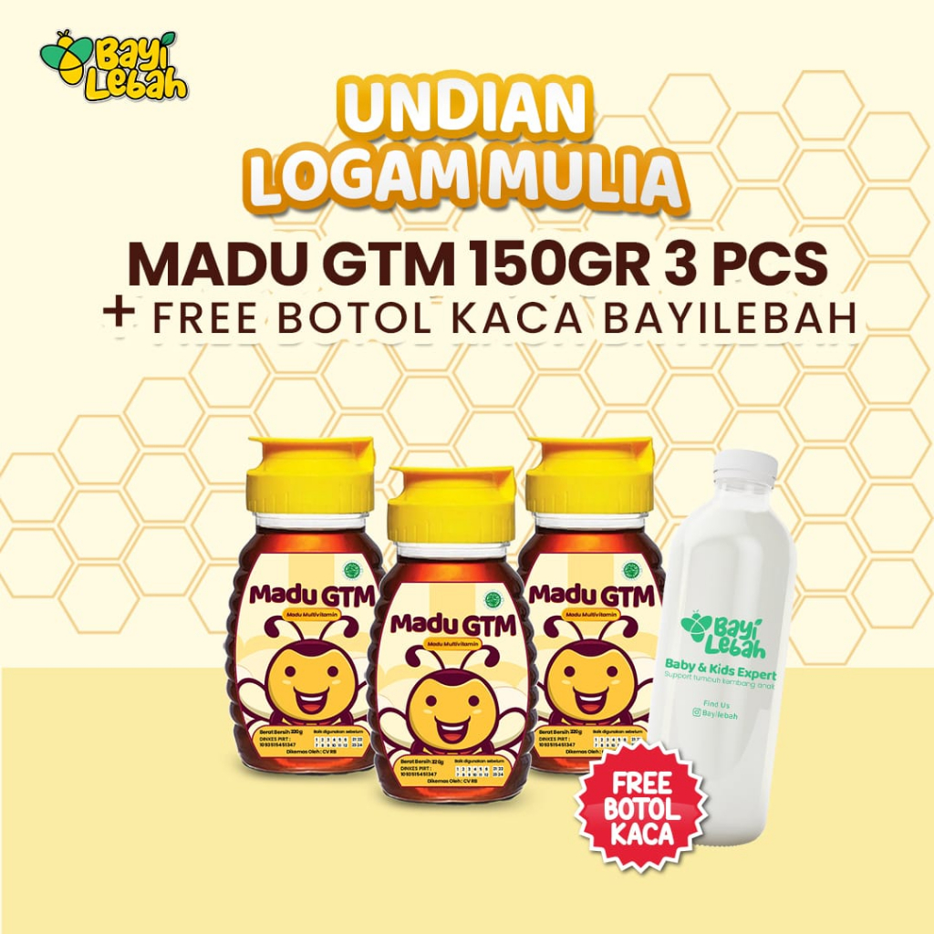 Madu GTM | Madu Anak Bayi | Usia 1 tahun | Ukuran 150 gr isi 3 botol | Original | Penambah Nafsu Makan Anak Bayi Gerakan Tutup Mulut