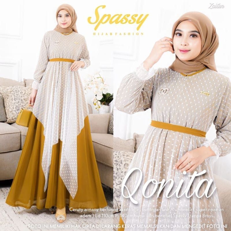 [Fashion Muslim] Gamis JENIFER | QONITA |  ALHAYA CERUTY babydoll motif | Maxy dress kondangan terbaru | terlaris