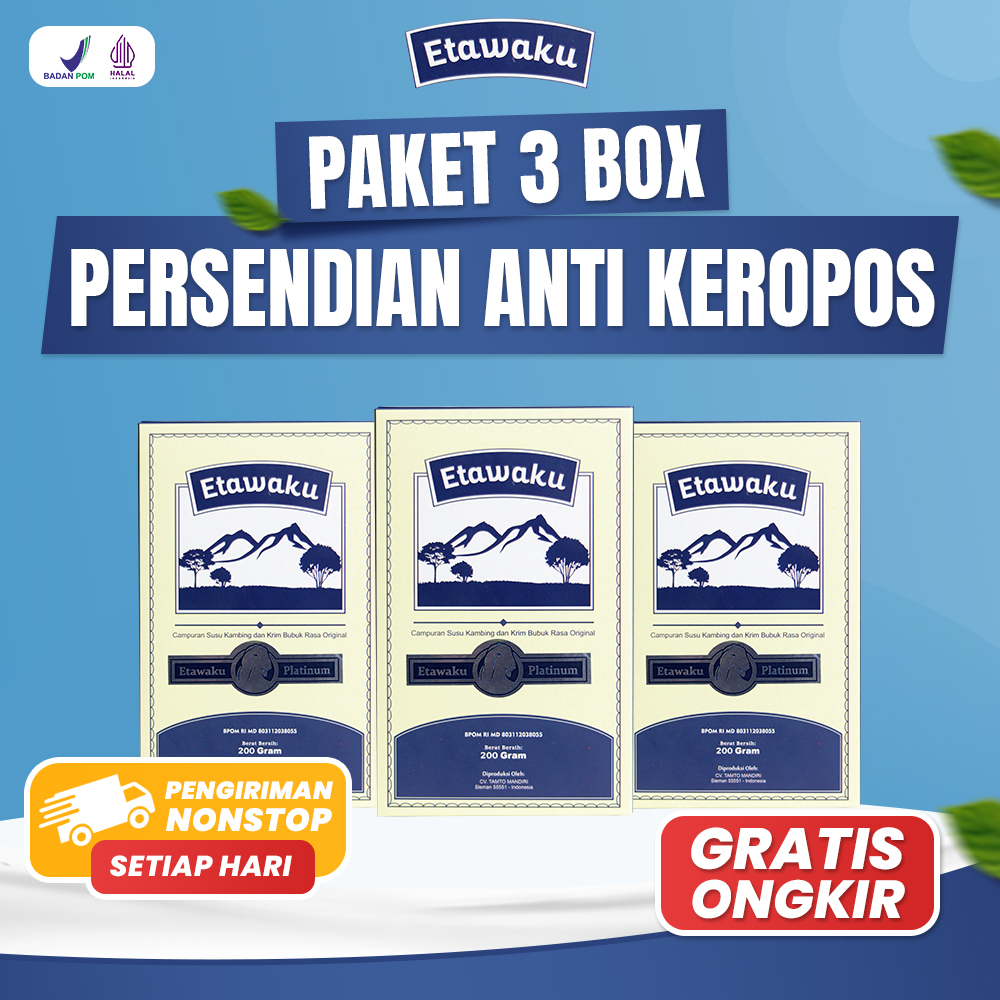 

Paket 3 Box Susu Etawaku Platinum-Susu Kambing Etawa Murni Rendah Gula Bebas Pengawet Efektif Atasi Masalah Pencernaan Nyeri Sendi & Tulang Jaga Kesehatan Jantung Cegah & Menurunkan Diabetes Kolesterol Lancarkan Produksi ASI