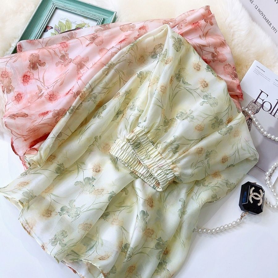 Rok panjang korea motif bunga bunga elegan