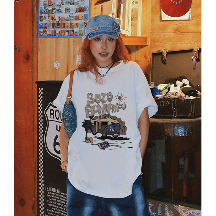 atasan wanita lengan pendek premium american retro kaos oversize cartoon motif printed t-shirt import pakaian wanita